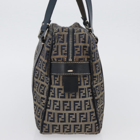 FENDI Zucchino Canvas Hand Bag Navy Silver Auth LNZ529