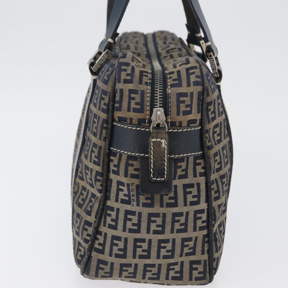 FENDI Zucchino Canvas Hand Bag Navy Silver Auth LNZ529