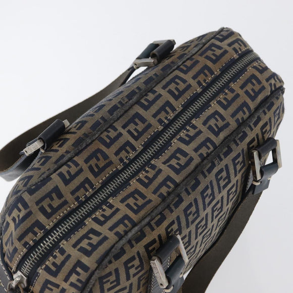 FENDI Zucchino Canvas Hand Bag Navy Silver Auth LNZ529