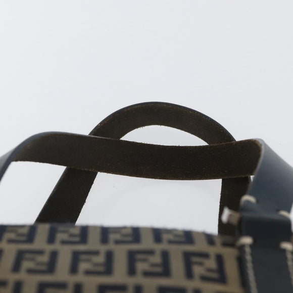 FENDI Zucchino Canvas Hand Bag Navy Silver Auth LNZ529