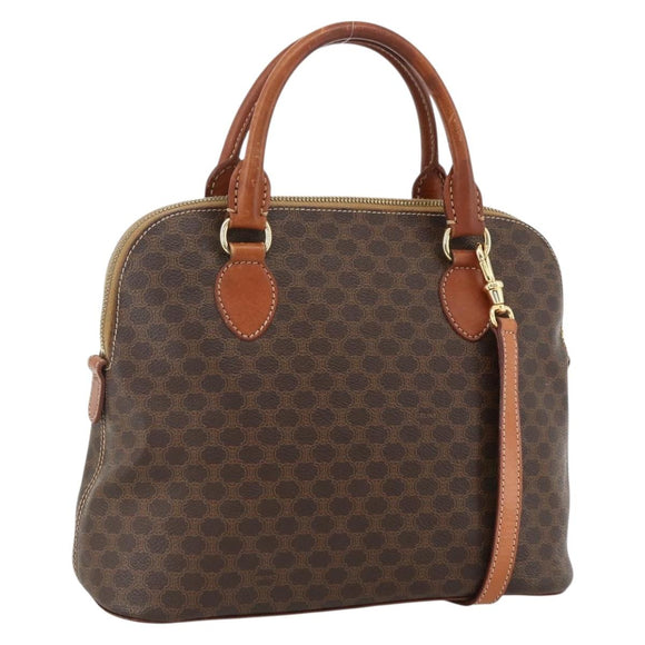 CELINE Macadam Canvas Handtas PVC Leer 2way Bruin Goud Auth LNZ540