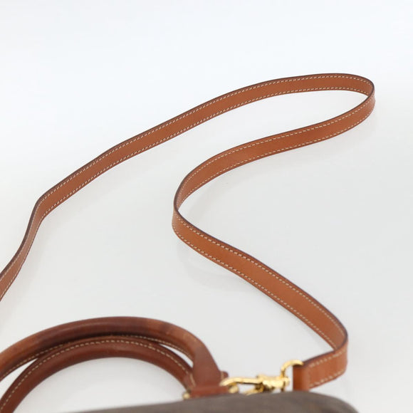 CELINE Macadam Canvas Handtas PVC Leer 2way Bruin Goud Auth LNZ540