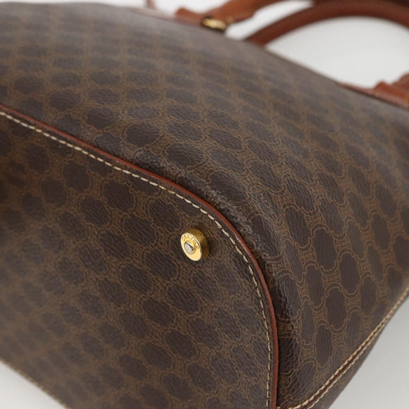 CELINE Macadam Canvas Handtas PVC Leer 2way Bruin Goud Auth LNZ540