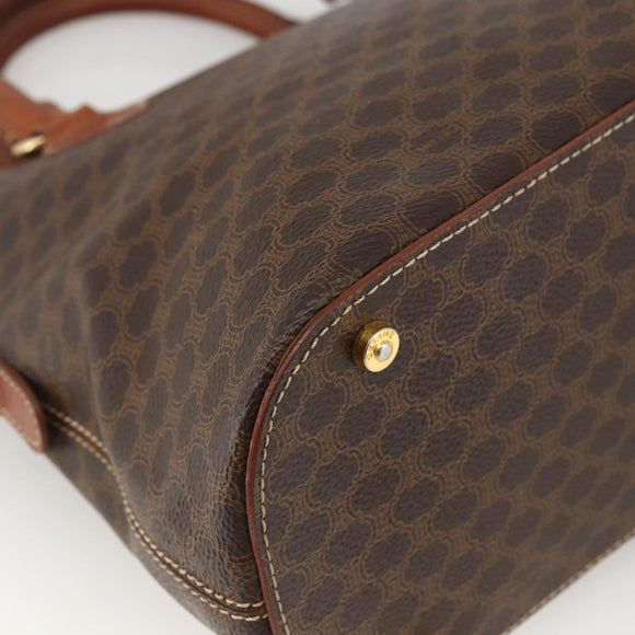 CELINE Macadam Canvas Handtas PVC Leer 2way Bruin Goud Auth LNZ540