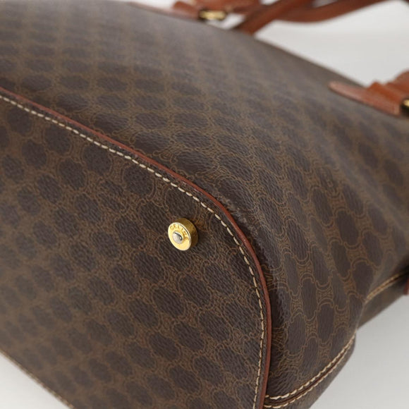 CELINE Macadam Canvas Handtas PVC Leer 2way Bruin Goud Auth LNZ540