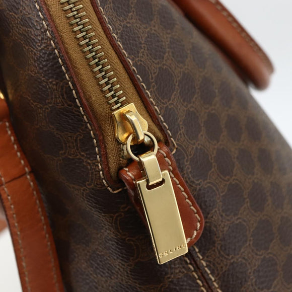 CELINE Macadam Canvas Handtas PVC Leer 2way Bruin Goud Auth LNZ540