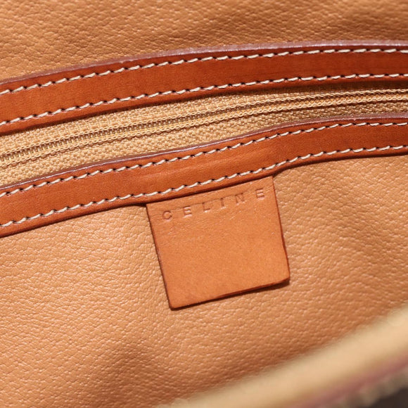 CELINE Macadam Canvas Handtas PVC Leer 2way Bruin Goud Auth LNZ540