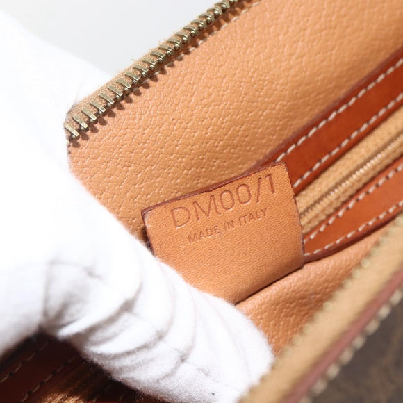 CELINE Macadam Canvas Handtas PVC Leer 2way Bruin Goud Auth LNZ540