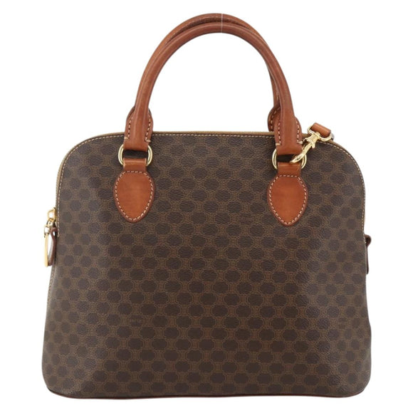 CELINE Macadam Canvas Handtas PVC Leer 2way Bruin Goud Auth LNZ540