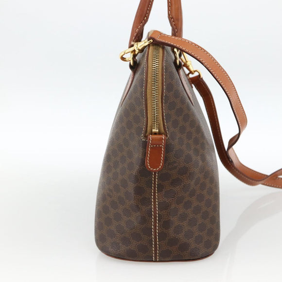 CELINE Macadam Canvas Handtas PVC Leer 2way Bruin Goud Auth LNZ540