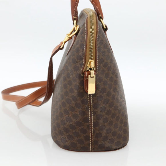 CELINE Macadam Canvas Handtas PVC Leer 2way Bruin Goud Auth LNZ540