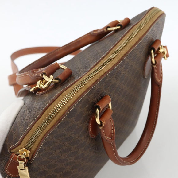 CELINE Macadam Canvas Handtas PVC Leer 2way Bruin Goud Auth LNZ540