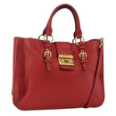 Miu Miu Madras Hand Bag Leather 2way Red Gold Auth LNZ542-1