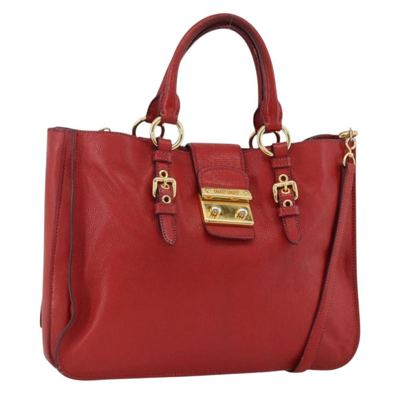 Miu Miu Madras Hand Bag Leather 2way Red Gold Auth LNZ542