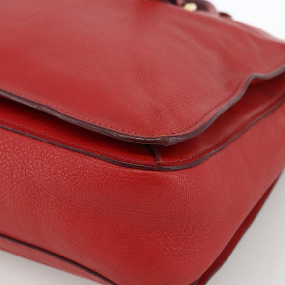 Miu Miu Madras Hand Bag Leather 2way Red Gold Auth LNZ542
