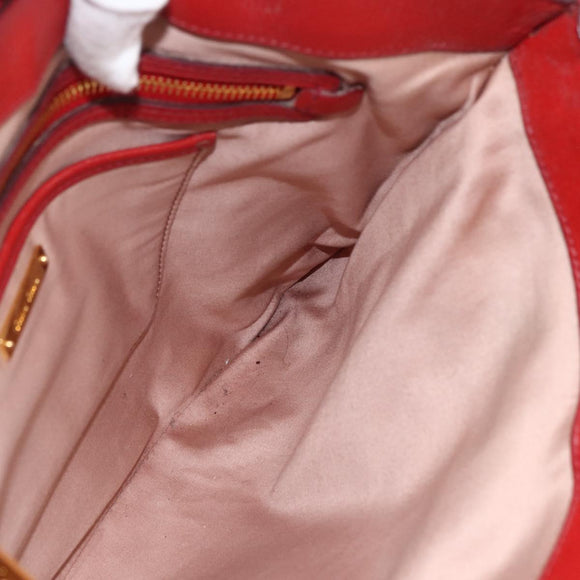 Miu Miu Madras Hand Bag Leather 2way Red Gold Auth LNZ542