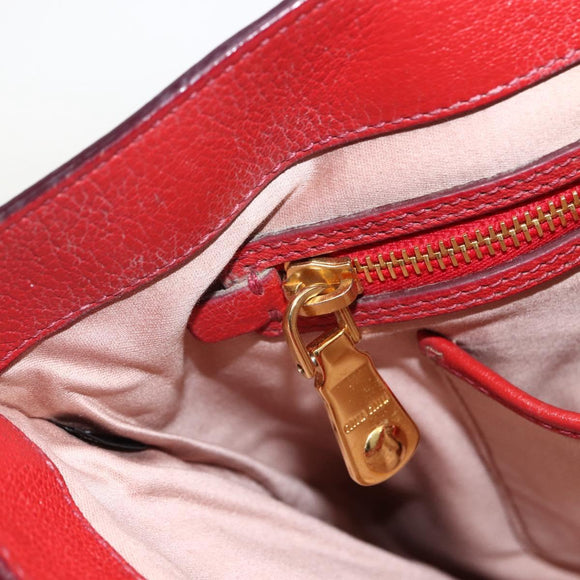Miu Miu Madras Hand Bag Leather 2way Red Gold Auth LNZ542