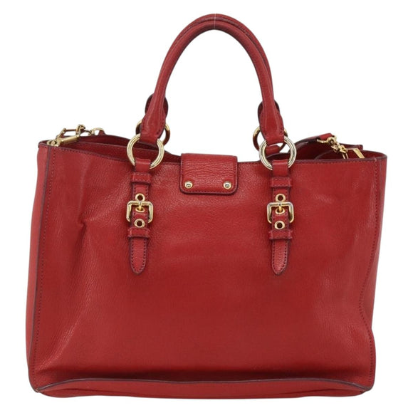 Miu Miu Madras Hand Bag Leather 2way Red Gold Auth LNZ542