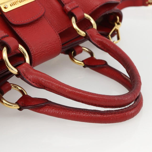 Miu Miu Madras Hand Bag Leather 2way Red Gold Auth LNZ542