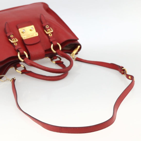Miu Miu Madras Hand Bag Leather 2way Red Gold Auth LNZ542