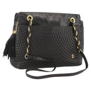 BALLY Chain Shoulder Bag Leather Black Gold Auth LNZ543-1