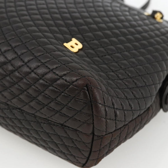 BALLY Chain Shoulder Bag Leather Black Gold Auth LNZ543