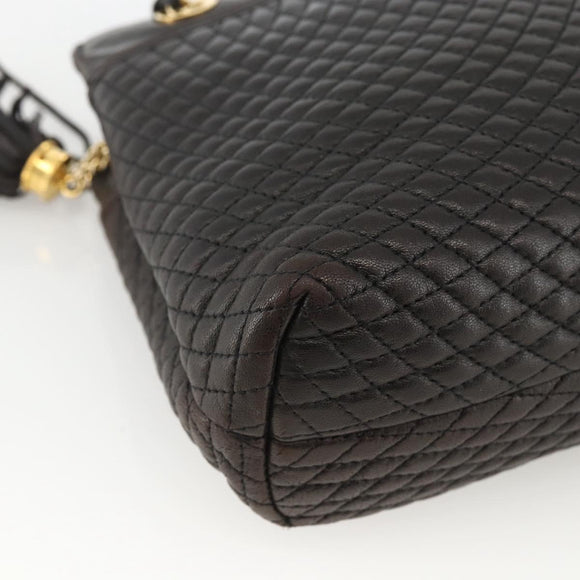 BALLY Chain Shoulder Bag Leather Black Gold Auth LNZ543