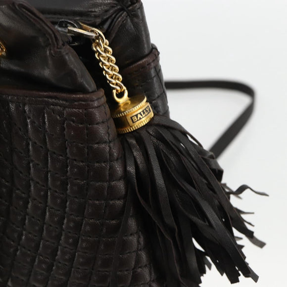 BALLY Chain Shoulder Bag Leather Black Gold Auth LNZ543