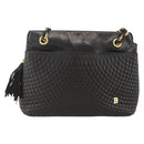 BALLY Chain Shoulder Bag Leather Black Gold Auth LNZ543-13