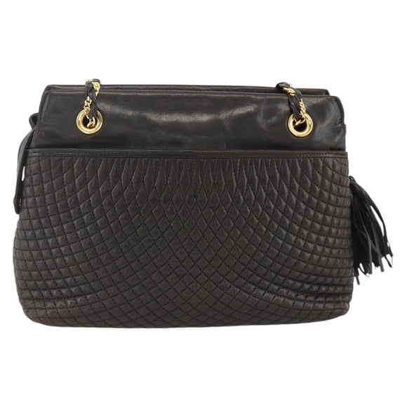 BALLY Chain Shoulder Bag Leather Black Gold Auth LNZ543