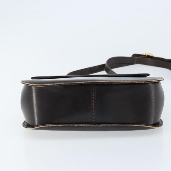 Salvatore Ferragamo Gancini Shoulder Bag Leather Dark Brown Gold Auth LNZ544
