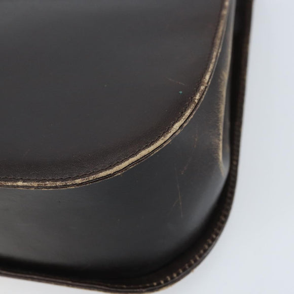 Salvatore Ferragamo Gancini Shoulder Bag Leather Dark Brown Gold Auth LNZ544