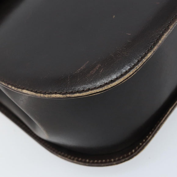 Salvatore Ferragamo Gancini Shoulder Bag Leather Dark Brown Gold Auth LNZ544