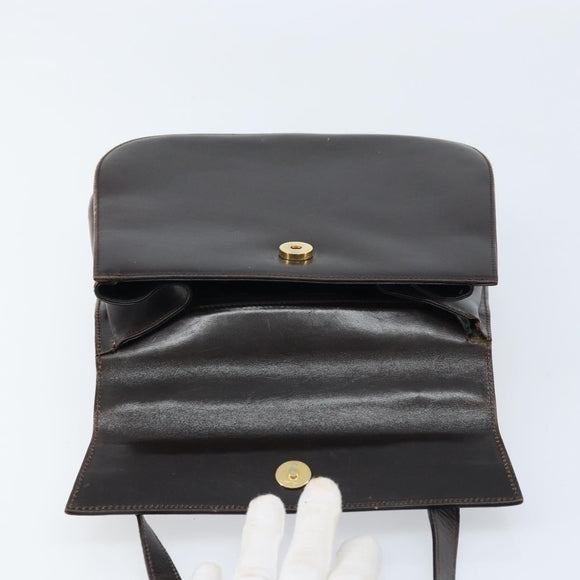 Salvatore Ferragamo Gancini Shoulder Bag Leather Dark Brown Gold Auth LNZ544