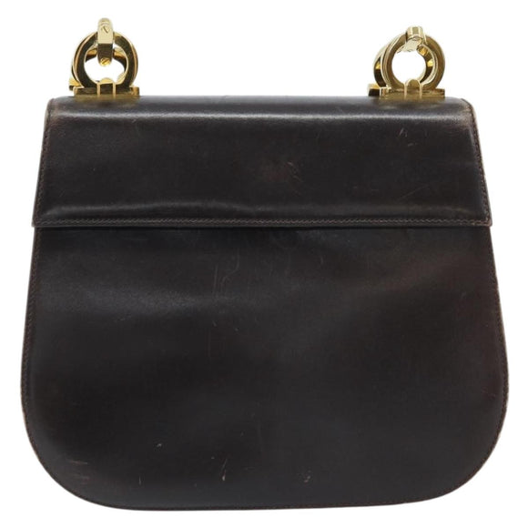 Salvatore Ferragamo Gancini Shoulder Bag Leather Dark Brown Gold Auth LNZ544