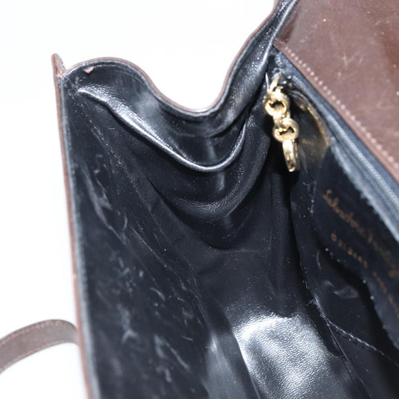 Salvatore Ferragamo Gancini Shoulder Bag Leather Dark Brown Gold Auth LNZ544