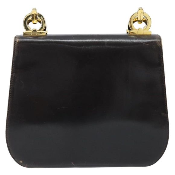 Salvatore Ferragamo Gancini Shoulder Bag Leather Dark Brown Gold Auth LNZ544