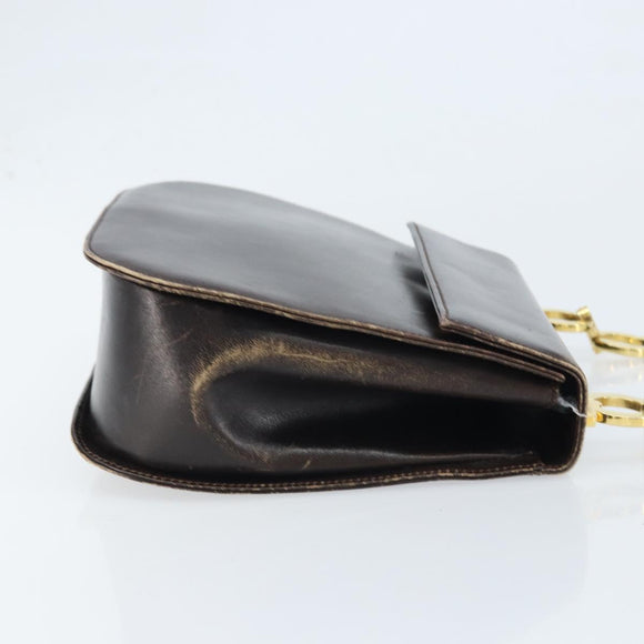 Salvatore Ferragamo Gancini Shoulder Bag Leather Dark Brown Gold Auth LNZ544