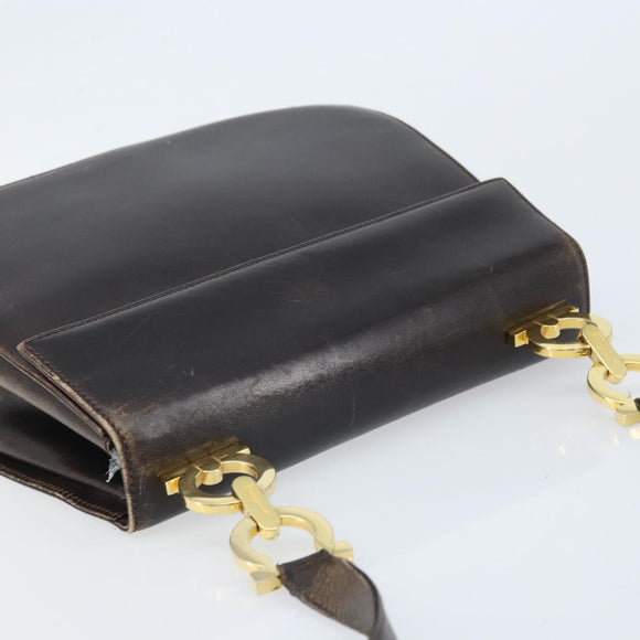 Salvatore Ferragamo Gancini Shoulder Bag Leather Dark Brown Gold Auth LNZ544