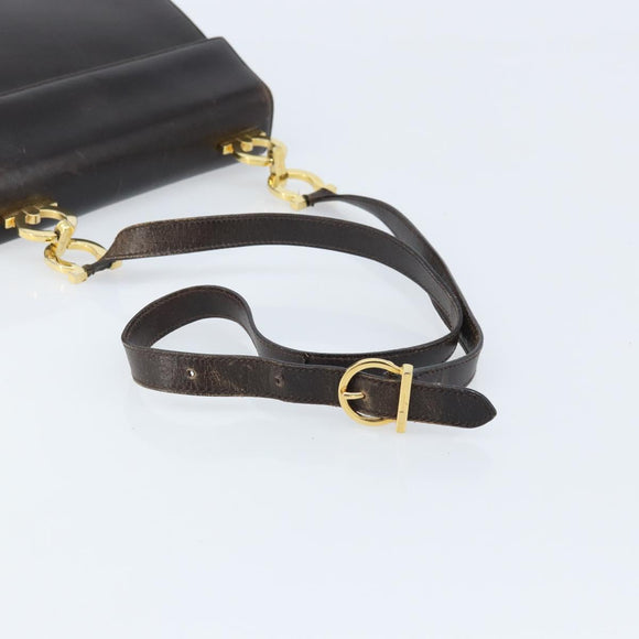 Salvatore Ferragamo Gancini Shoulder Bag Leather Dark Brown Gold Auth LNZ544
