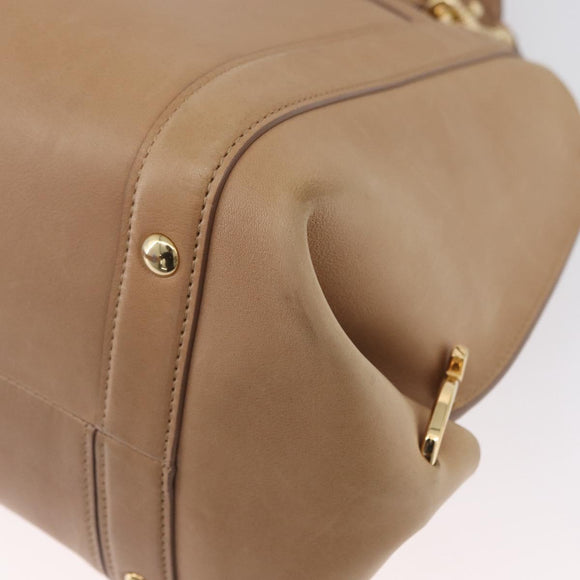 Salvatore Ferragamo Gancini Sofia Hand Bag Leather 2way Beige Gold Auth LNZ545