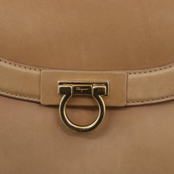 Salvatore Ferragamo Gancini Sofia Hand Bag Leather 2way Beige Gold Auth LNZ545