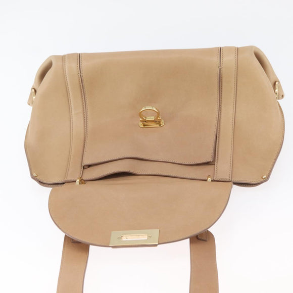 Salvatore Ferragamo Gancini Sofia Hand Bag Leather 2way Beige Gold Auth LNZ545
