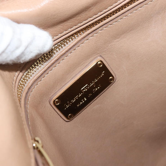 Salvatore Ferragamo Gancini Sofia Hand Bag Leather 2way Beige Gold Auth LNZ545