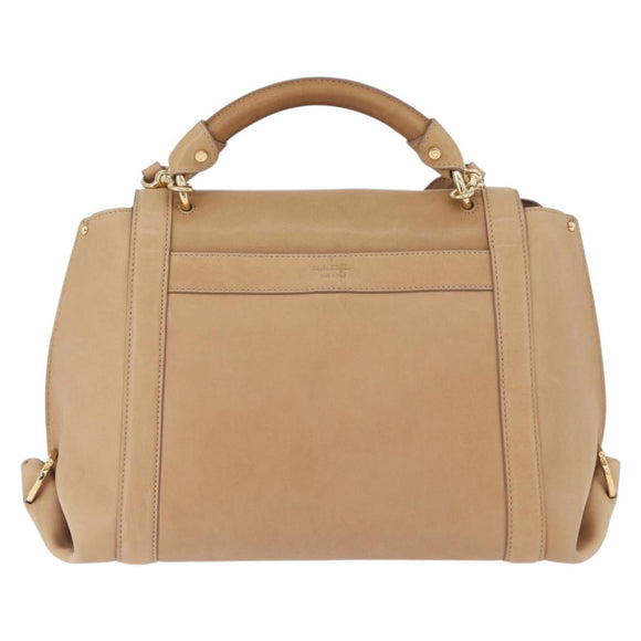 Salvatore Ferragamo Gancini Sofia Hand Bag Leather 2way Beige Gold Auth LNZ545