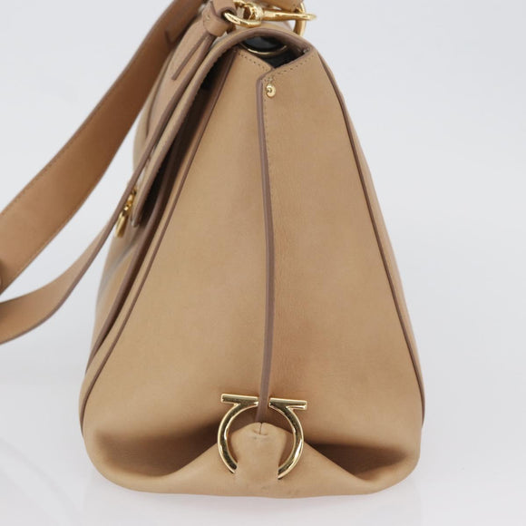Salvatore Ferragamo Gancini Sofia Hand Bag Leather 2way Beige Gold Auth LNZ545