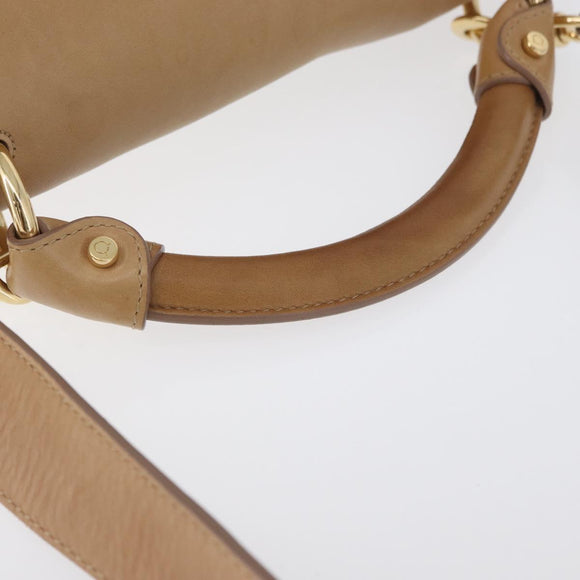 Salvatore Ferragamo Gancini Sofia Hand Bag Leather 2way Beige Gold Auth LNZ545