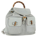 GUCCI Bamboo Backpack Suede Light Blue Gold 003 2058 0016 Auth LNZ552-1
