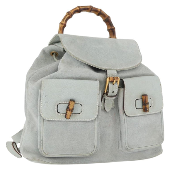 GUCCI Bamboo Backpack Suede Light Blue Gold 003 2058 0016 Auth LNZ552