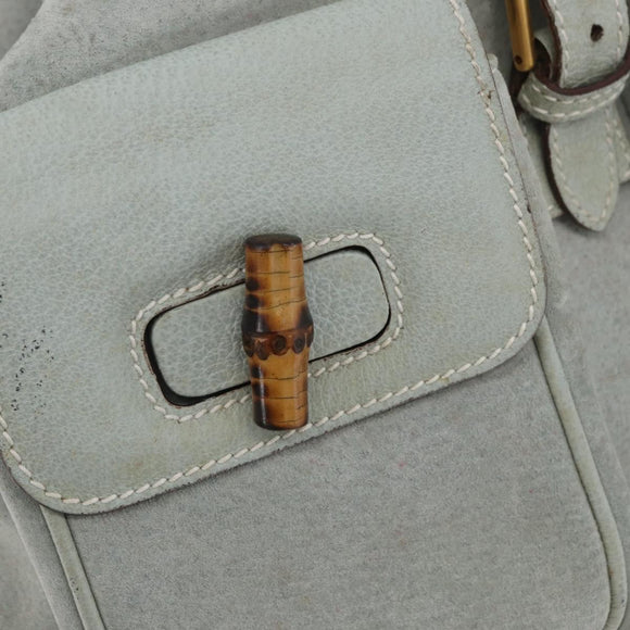 GUCCI Bamboo Backpack Suede Light Blue Gold 003 2058 0016 Auth LNZ552